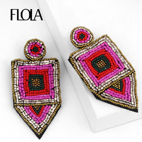 FLOLA-pendientes de Cuentas grandes bohemios para mujer, aretes colgantes, estilo bohemio geométrico, hecho a la moda, joyería erst05 ► Foto 1/6