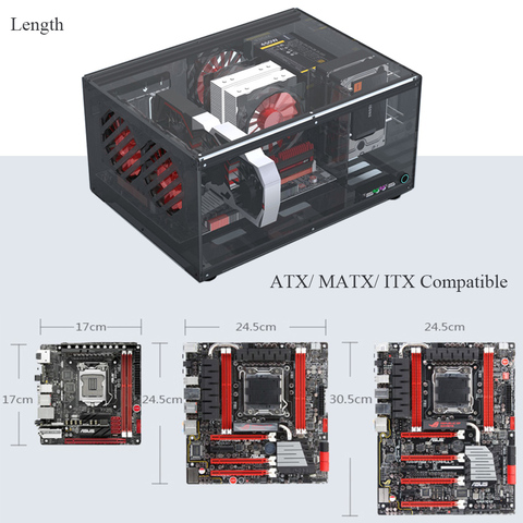 Longitud de la caja de escritorio ATX soporte MATX ITX placa base Max 12x10,5 pulgadas caja Horizontal de la computadora DIY acrílico transparente PC casos ► Foto 1/5