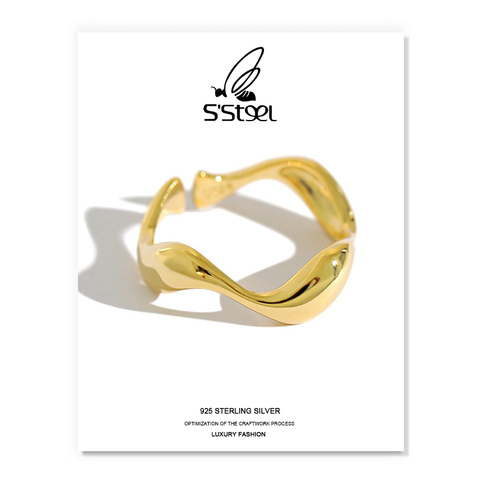 Anillo de Plata de Ley 925, anillo Ins minimalista de onda Irregular para mujer, anillo de plata de ley ajustable hecho a mano, joyería femenina 2022 ► Foto 1/6