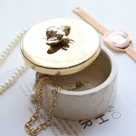 Nordic ins ceramic bee jewelry box dressing table decoration ornaments ring box jewelry earrings necklace storage storage tank ► Foto 1/6