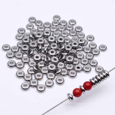 50 Uds plano de acero inoxidable 304 cuentas redondas de 4 5 6 8 mm disco de cuentas espaciadoras sueltas para fabricación de joyería DIY pulsera ► Foto 1/3