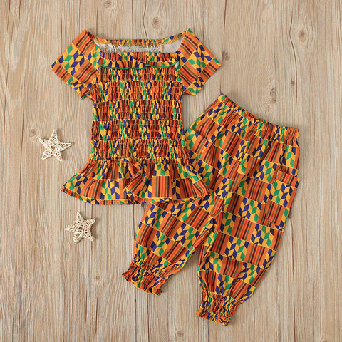 Conjuntos de ropa para niña, novedad de verano, traje bohemio africano, conjunto de dos piezas, ropa para niña pequeña ► Foto 1/6