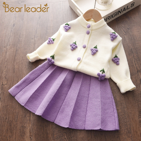 Bear Leader conjunto de ropa para niñas pequeñas, conjunto de ropa de uva de dibujos animados para otoño e invierno, traje de punto dulce para niños, ropa para niños conjunto ► Foto 1/6