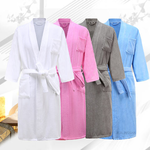 Kimono de algodón de 100% para hombre y mujer, bata de baño de felpa absorbente de agua, bata de baño, ropa de dormir, 40-120KG ► Foto 1/6
