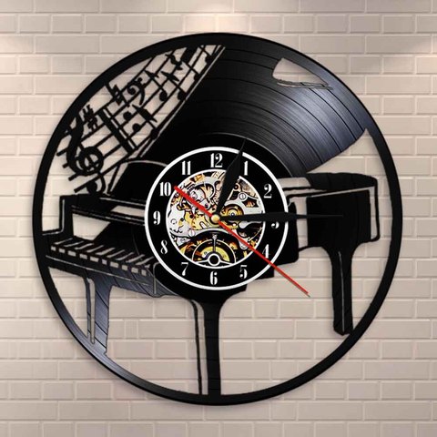 Reloj de pared de Piano, instrumento Musical, notas musicales, Melody Grand, hoja de Piano, disco de vinilo, regalo para pianista ► Foto 1/6