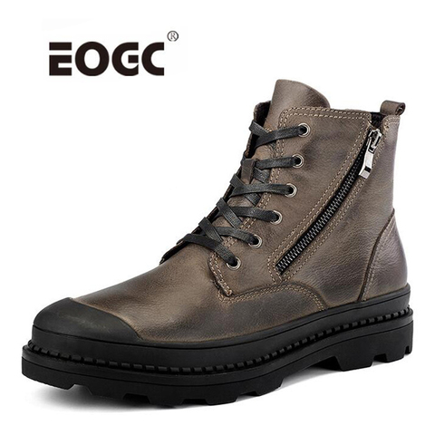 Botas de Estilo Vintage para hombre, zapatos de otoño e invierno de cuero Natural, a prueba de agua, zapatos de Trabajo y Seguridad, botas de tobillo de calidad para hombres ► Foto 1/6