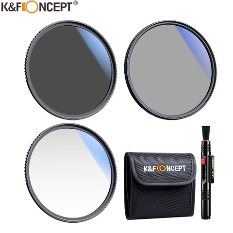 K & F Concept-Kit de filtro de densidad neual ND4 MC filtro CPL de UV Paquete de lentes de cámara 1 Uds. Bolígrafo de limpieza y bolsa de filtro 58mm 62mm 67mm ► Foto 1/6