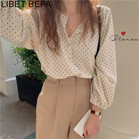 Blusa de oficina de estilo coreano para primavera y verano, camisa elegante a la moda con botones de gran tamaño y lunares, estilo salvaje, BL3061, 2022 ► Foto 1/6