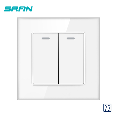 SRAN UK-interruptor de luz de pared de cristal templado para el hogar, 2 entradas, 3 vías, 250V, 16A, 86x86mm, maquinaria ► Foto 1/6