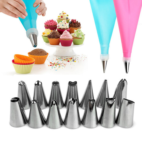 16 unid/set utensilio de cocina para hornear DIY pastel decoración herramienta de silicona glaseado de bolsa de crema pastelera de acero inoxidable boquilla convertidor de herramientas ► Foto 1/6