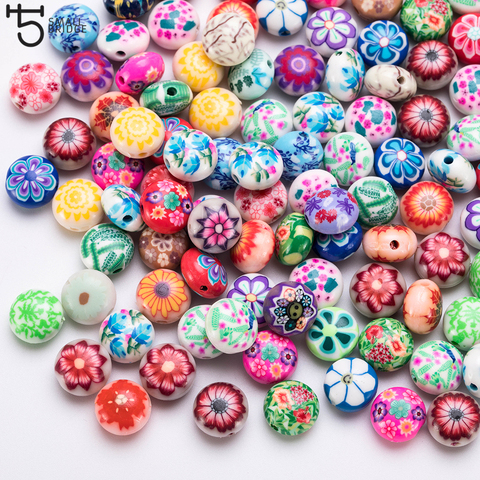 Cuentas coloridas de flor de arcilla polimérica para fabricación de joyas para niñas, abalorios redondos de caramelo sueltos, pulsera Diy, 25 uds., 12mm, C602 ► Foto 1/6