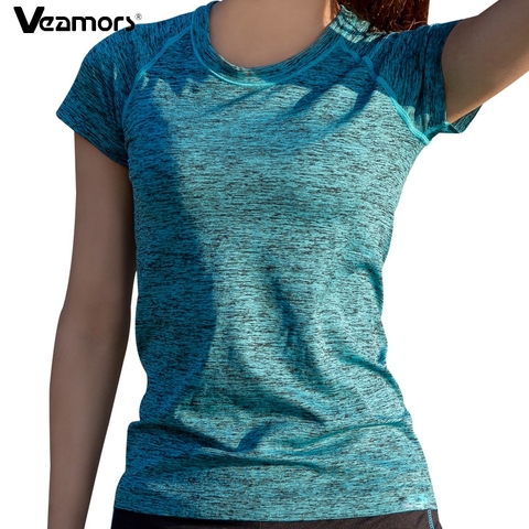 VEAMORS las mujeres de secado rápido camisa deportiva para Yoga de manga corta transpirable ejercicios de Yoga gimnasio corriendo Fitness camisetas ropa deportiva ► Foto 1/6