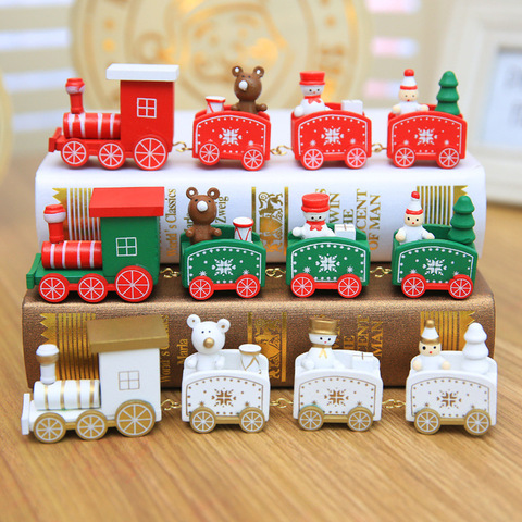 Decoración de Navidad para el hogar 4 nudos tren de Navidad pintado de madera con Santa niños juguetes de adorno Navidad 2022 regalo de Año Nuevo, Q ► Foto 1/6