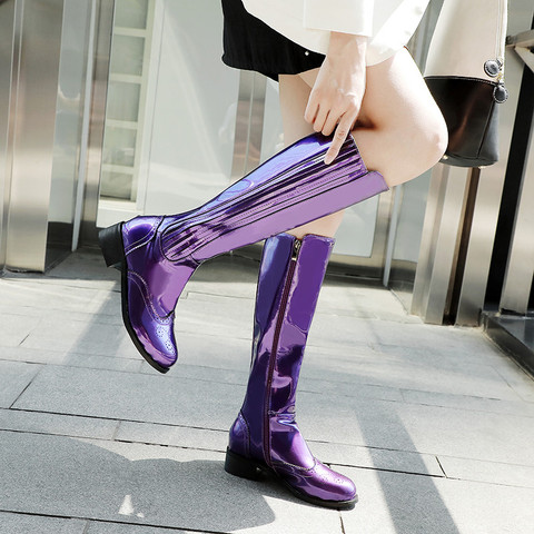 Botas de charol de Invierno para mujer, botines cálidos de felpa hasta la rodilla con cremallera, zapatos de bota de plataforma color morado y negro, novedad de 2022 ► Foto 1/6