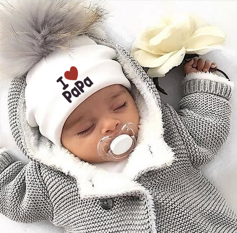 Sombreros de algodón para niña recién nacida, accesorios para fotos de bebé con pompón, amo a mamá y papá, sombrero para niño, niño, niña, gorra, gorros infantiles ► Foto 1/6