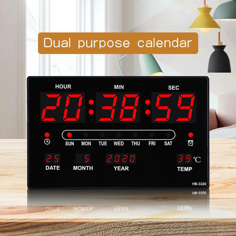 Reloj de pared Digital LED, despertador de escritorio, reloj de pared LED con temperatura de calendario, 12H, 24H ► Foto 1/6