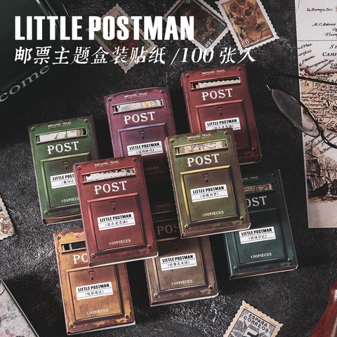 100 hojas/paquete Little Postman Vintage estampillas adhesivas para palo de escritorio etiqueta Diy diario planificador de bloc de notas álbum diario ► Foto 1/5