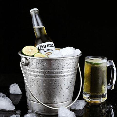 Cubo de hielo de acero inoxidable, refrigerador de hielo portátil con asa, contenedor de cubitos de hielo para vino, champán, Fiesta de La Cerveza, Bar, herramientas ► Foto 1/6