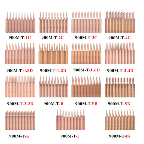 10 unids/lote cobre punta de hierro de soldadura de 900M-T-K/SK/es/B/1C/2C/3C/4C/0.8D/1.2D/1.6D/2.4D/3.2D/SB cabeza de soldadura para 936 de soldadura herramienta ► Foto 1/6