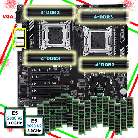 HUANANZHI X79-16D doble placa base de toma de corriente con vídeo VGA Puerto 2 procesadores Intel Xeon E5 2690 V2 gran marca RAM 256G(16*16G) RECC ► Foto 1/5