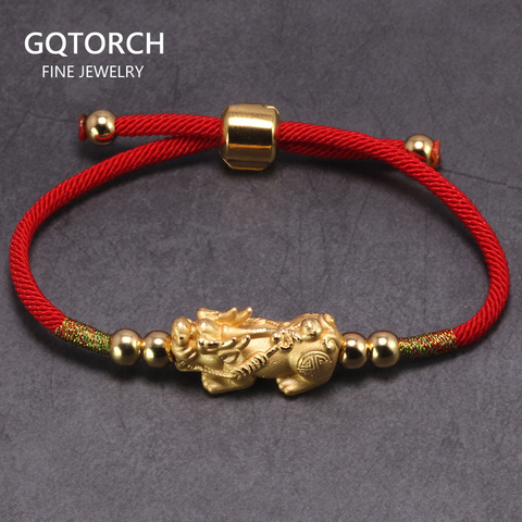 La suerte rojo pulseras de cuerda de plata de ley 999 Pixiu de Color oro Budista Tibetano nudos ajustable pulsera del encanto para las mujeres ► Foto 1/6