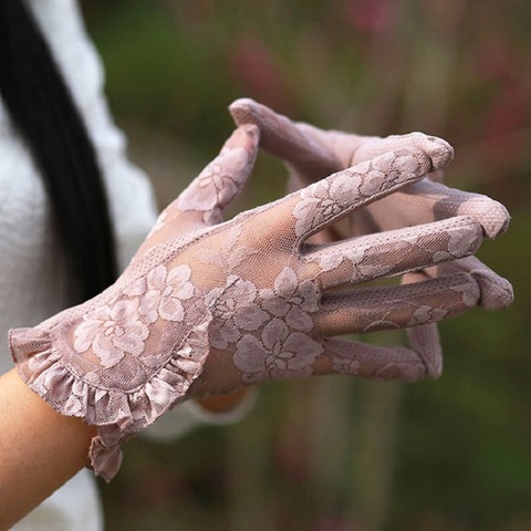 Guantes de encaje con pantalla táctil para mujer, protección solar, Anti-UV, para conducir, antideslizantes, guantes de hojas de loto con encaje ► Foto 1/6