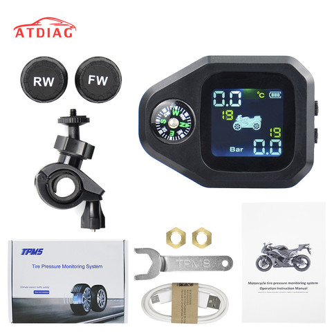 2022 motocicleta TPMS pantalla LCD en Color neumático de moto sistema de supervisión de presión neumático temperatura 2 uds Sensor externo ► Foto 1/6