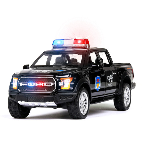 Ford F150-Maqueta de camioneta de aleación 1/32 para niños, coche de juguete, fundido a presión, luz de sonido, tirar hacia atrás, juguetes policiales, vehículo ► Foto 1/6