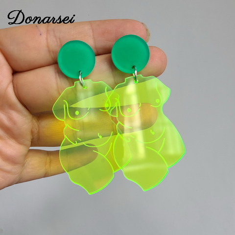 Donarsei-pendientes transparentes con personalidad para mujer, aretes colgantes de gota para fiesta, tallado en acrílico ► Foto 1/4