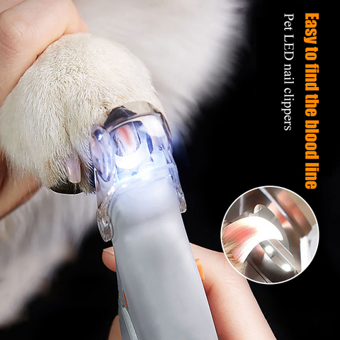 Profesional de mascotas cortaúñas tijeras de mascota perro gato uñas dedo del pie garra tijeras y cortaúñas luz LED condensador de ajuste para los animales para suministrar ► Foto 1/6