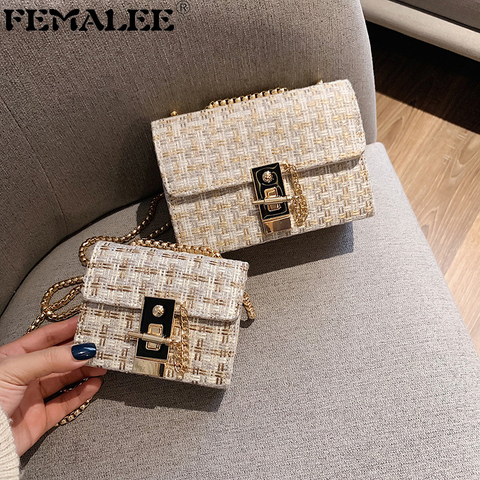 Mini bolso cruzado tejido de cadenas para mujer, bolsos de Diseñador de Bolsos de lana de Tweed para invierno, bolsos bandolera con cierre ► Foto 1/6