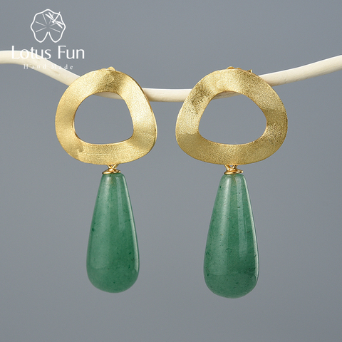 Lotus Fun-Pendientes colgantes de plata de primera ley y gemas para mujer, aretes, plata esterlina 925, círculo y gota, estilo desigual, minimalista, geométrico, hecho a mano ► Foto 1/6