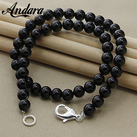 Collares de perlas negras de plata 925 para hombre y mujer, hebilla OT, accesorios de joyería, gran oferta, N096 ► Foto 1/5