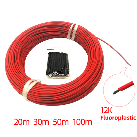 Cable calefactor de fibra de carbono fluoroplástico, Cable calefactor eléctrico de 20M, 30M, 50M, 100M, 12k, 33ohm, Cable caliente de calor de Minco ► Foto 1/6