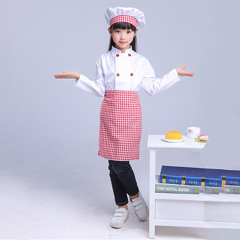 95-160cm Chef niños trajes cocina ropa de niña y niño cocina disfraces, uniformes Cosplay delantal tapa para el arte de hornear ► Foto 1/6