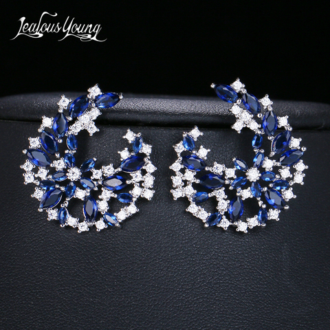 Pendientes de circonia cúbica con forma de flor para mujer, aretes pequeños, plata, Color azul, rojo, verde, fiesta, boda ► Foto 1/6