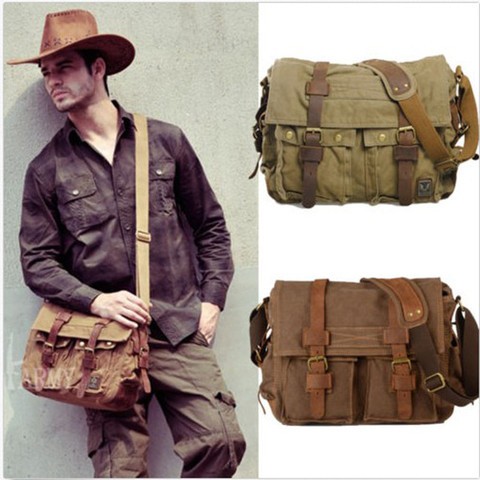 Bolso de mensajero de cuero de lona para hombre, bolso grande para hombre, bolso de viaje para ordenador portátil ► Foto 1/6