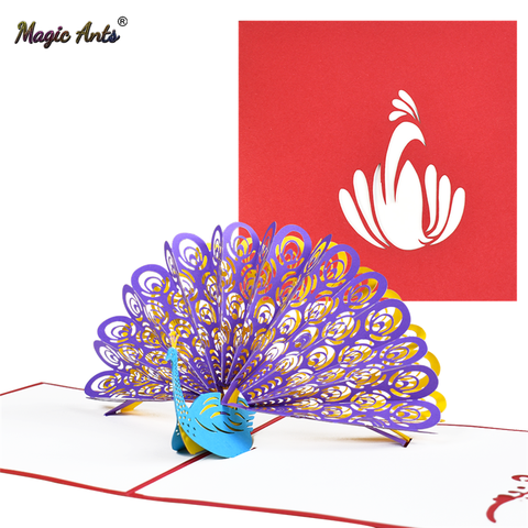 Tarjetas Pop-Up 3D de pavo real, tarjetas de cumpleaños con sobre de animales, Postales de felicitación hechas a mano ► Foto 1/6