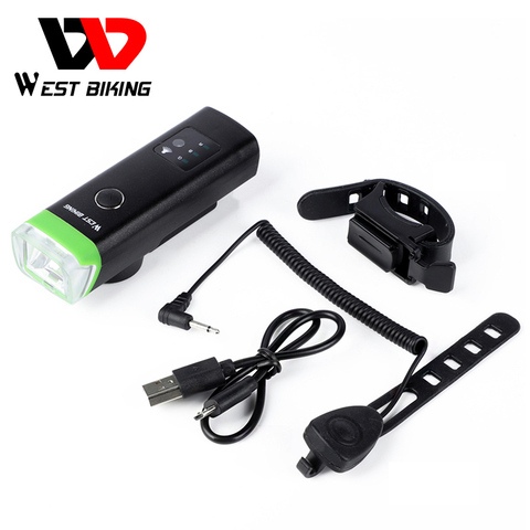 WEST bicicleta luz delantera de la bicicleta inteligente de linterna para cabeza con carga por USB luz LED de bicicleta con cuerno impermeable bicicleta linterna ► Foto 1/6