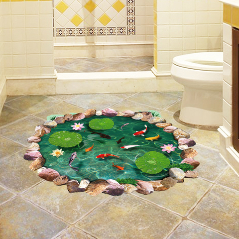 Lotus Pond-pegatinas 3D para suelo, pegatinas de PVC para pared, decoración del Hogar, baño, dormitorio, suelo, impermeable ► Foto 1/6