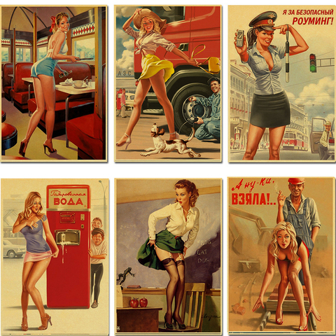 Póster de PINUP Girl para decoración de pared, pintura decorativa, papel Kraft, póster para Bar, póster Retro ► Foto 1/6