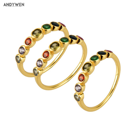 ANDYWEN-anillos de circonita Punk Rock para mujer, de Plata de Ley 925, 7 colores del Arcoíris, joyería europea, joyería fina 2022 ► Foto 1/6