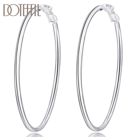 DOTEFFIL de Plata de Ley 925 Plata Lisa 50/60/70/80mm redondo círculo aro pendientes para las mujeres del encanto de la moda de joyería de la boda ► Foto 1/6