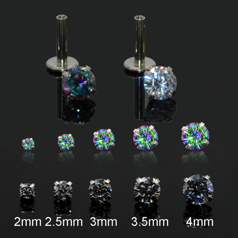 2 uds 2-5mm de acero sólido Cartílago del trago Stud de oído de circón de cristal de joyas piercings pendientes de cartílago Piercing, pendientes de diente ► Foto 1/5