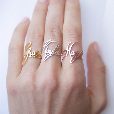 Anillos de boda y joyería apilables con nombre personalizado, sortijas de dedo con placa de nombre de pareja de acero inoxidable, regalos para dama de honor ► Foto 1/6