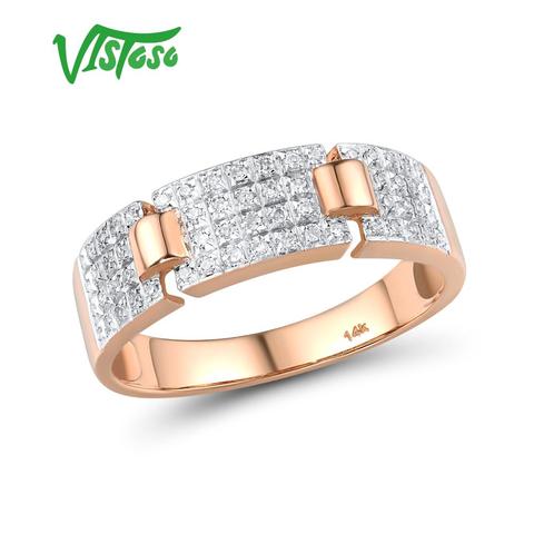 VISTOSO-Anillos de oro para mujer, joya de oro rosa auténtico 14K 585, anillos de compromiso de diamante brillante, joyería fina de aniversario ► Foto 1/6