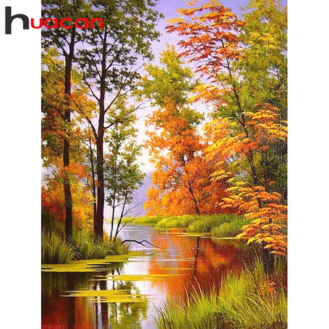 Huacan 5D diamante bordado venta imágenes de paisaje de diamantes de imitación pintura de diamante completo cuadrado bosque punto de cruz decoración para el hogar ► Foto 1/6