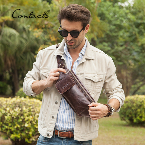 CONTACT'S-Bolso de pecho de piel auténtica para hombre, bandolera de hombro, bolso de cintura informal, riñonera para teléfono, alta calidad ► Foto 1/6