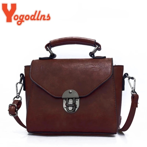 Yogodlns-Bolso Vintage de cuero con asa superior para mujer, bandolera cruzada informal ► Foto 1/6