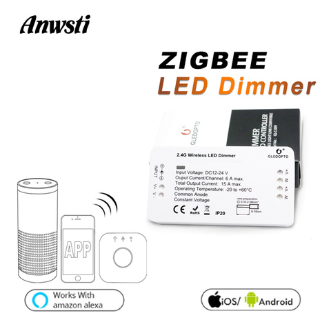 GLEDOPTO-atenuador Zigbee con cinta de LED, 12V y 24V, luz de único Color, puente Zigbee, aplicación de hogar inteligente, regulador de intensidad LED, funciona con Echo Plus ► Foto 1/6